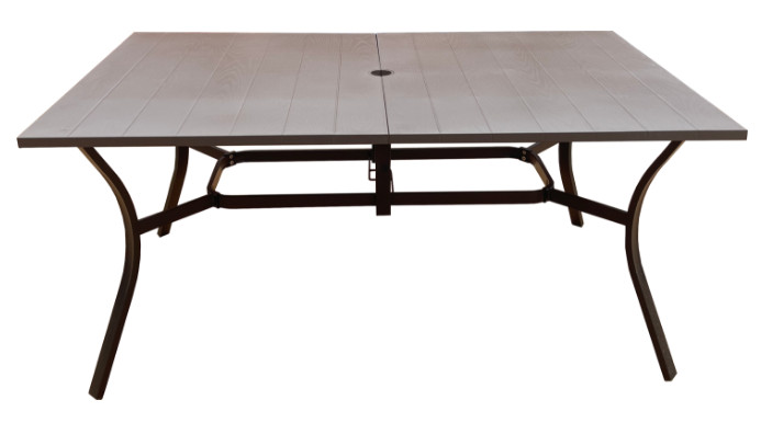 63"x37.8" Rectangular Patio Dining Table Wood Grain Metal Table W/ Umbrella Hole