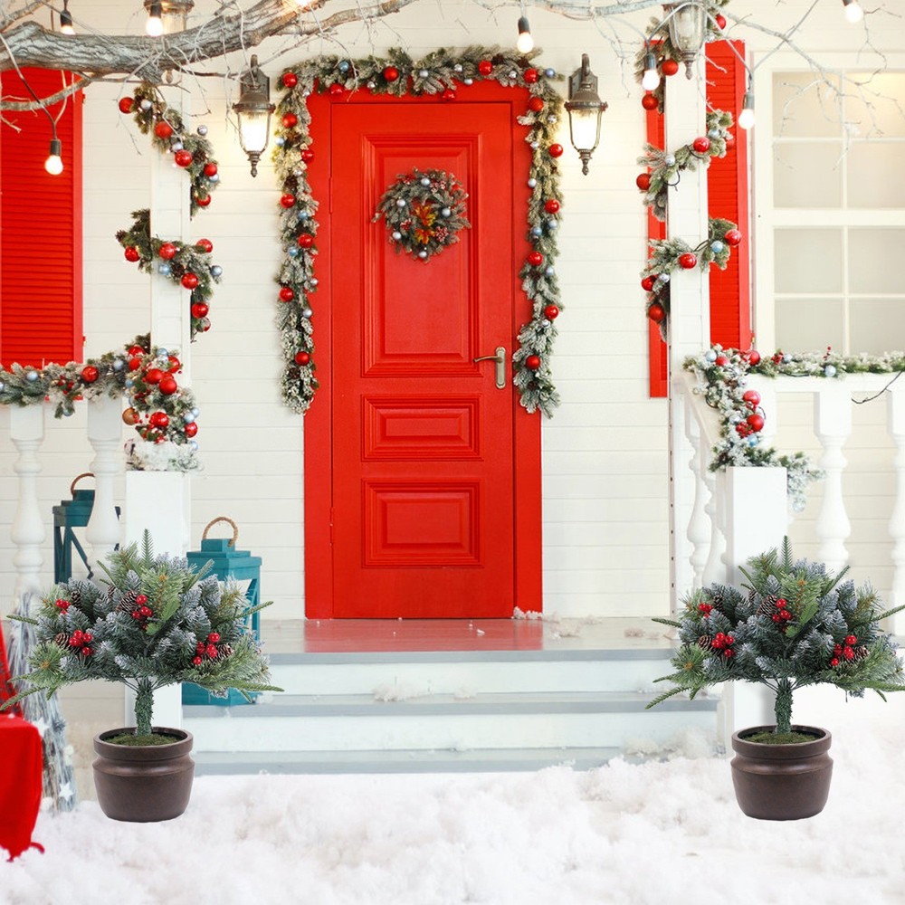 2Pcs Christmas Tree+Light Artificial Lighted Xmas Trees Light Yard Tree+50 Beads