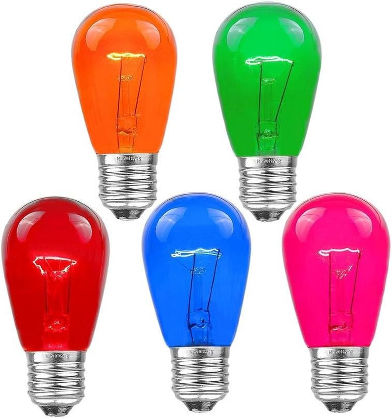 25 Pack S14 Outdoor Patio Edison Replacement Bulbs, E27 Medium Base, Multi, 11 W