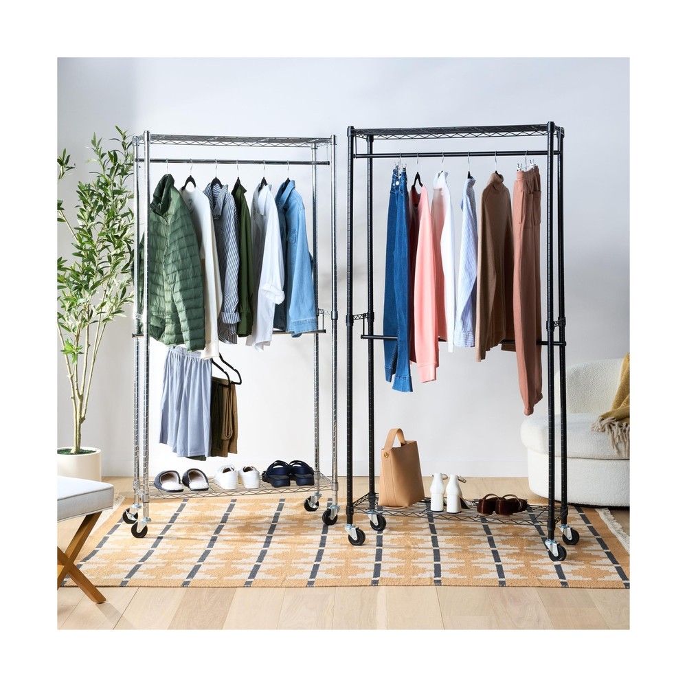 Amazon Basics Adjustable Double Rod Rolling Garment Rack, Hangi... USA FAST SHIP