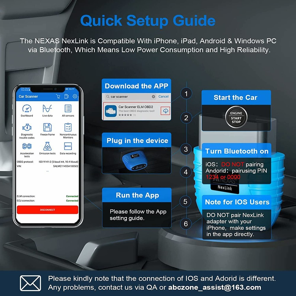 NEXAS NexLink Car Bluetooth OBD2 Scanner Diagnostic Scan Tool for IOS Android