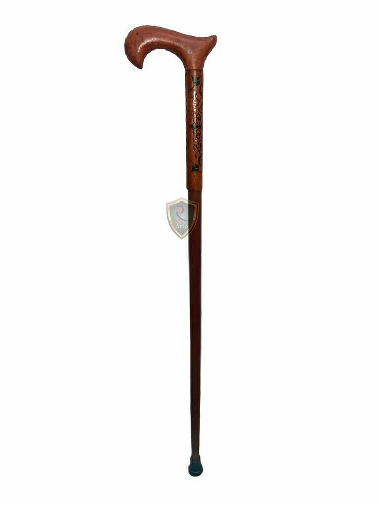 Handmade leather derby head handle working leather walking stick cane best style