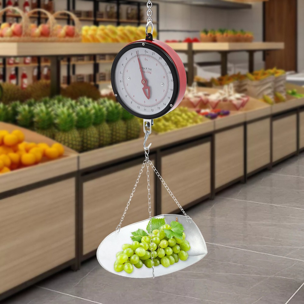 22 lbs Double-Sided Dial Mechanical Hanging Scale with Durable Scoop