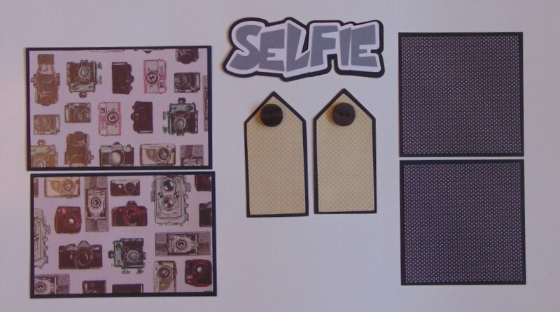 #2459 SELFIE CAMERA PREMADE SCRAPBOOK PAGE MAT & TITLE SET EPHEMERA- TONYA