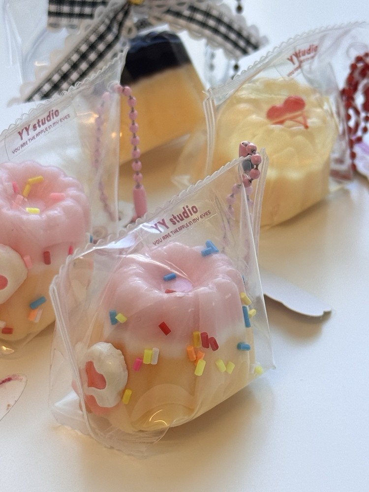 Pudding Canele Foam Squeeze Ball Stress Reliever with Keychain Attachment