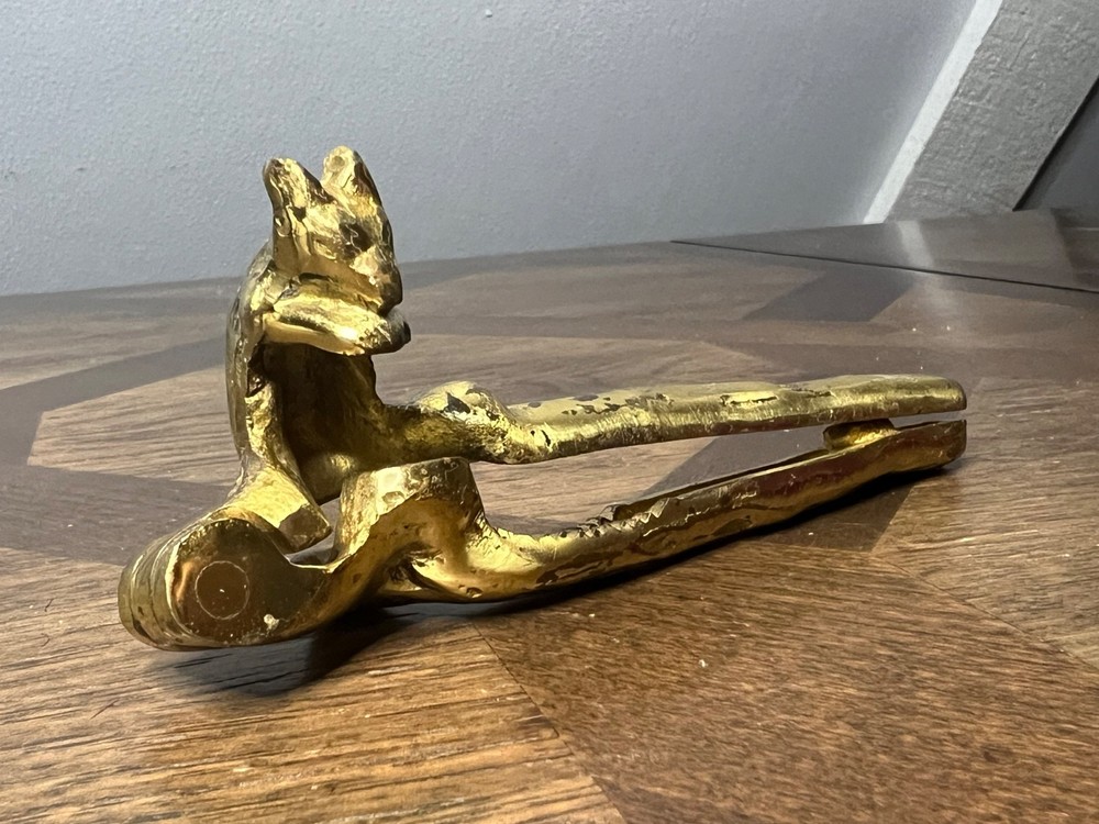 Vintage Squirrel Brass Nut Cracker Solid Heavy Nutcracker Branch Limb 6"