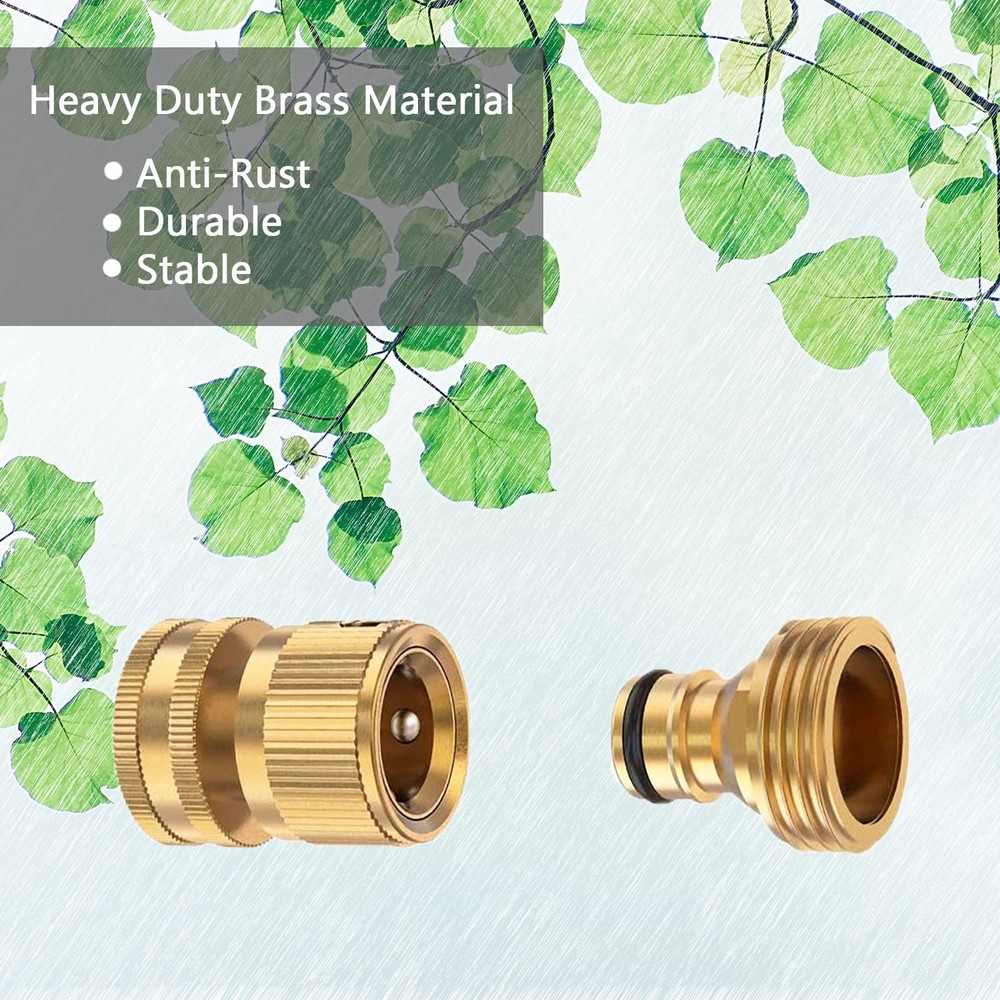 Garden Hose Quick Connector Set Solid Brass 3/4 Inch Water Fitings Thread Easy C