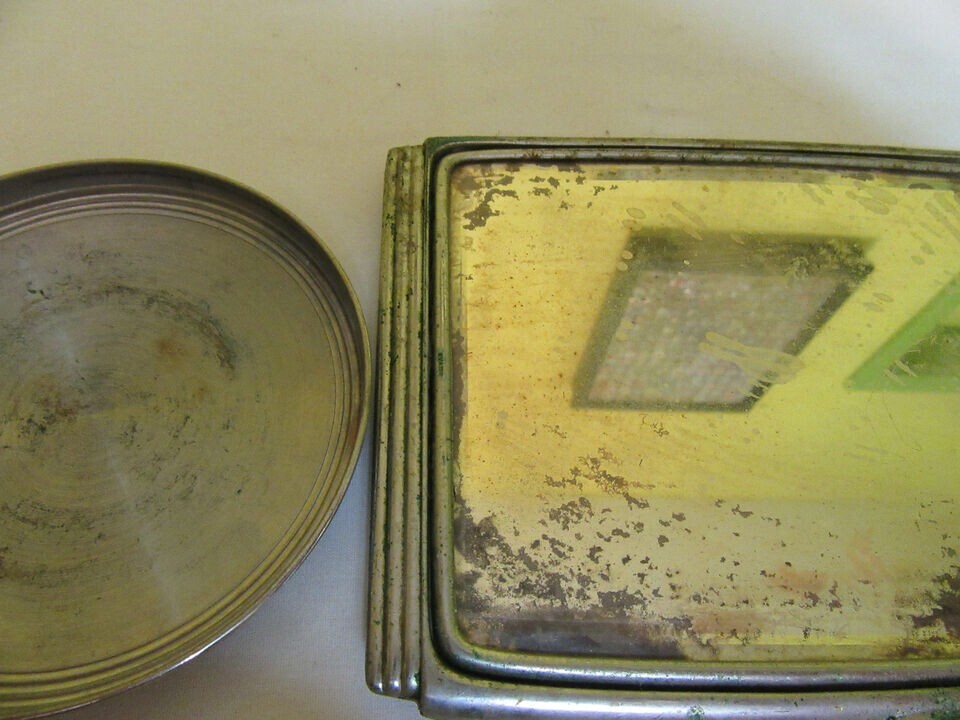 Art-Deco Hand Mirror and Powder Puff box Vanity