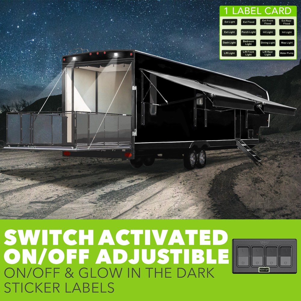 Single 4 Gang On-Off 12V Black Light Switch -RV Camper Trailer Marine Boat 12 V