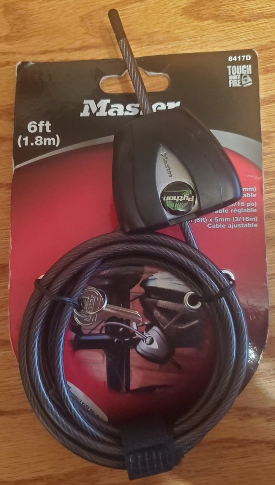 NEW! Master Lock 8417D Python Adjustable Locking Cable 6 ft (1.8m) Long Black