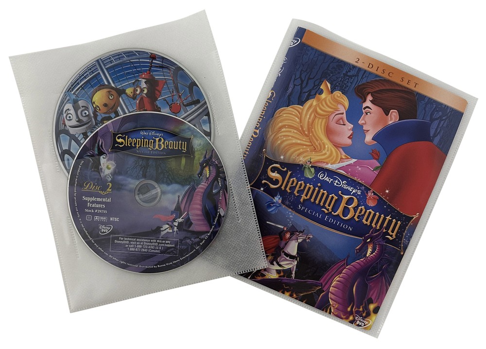 50 Clear 2 Disc White Non Woven CPP Sleeves & DVD Booklet **1-3 DAYS