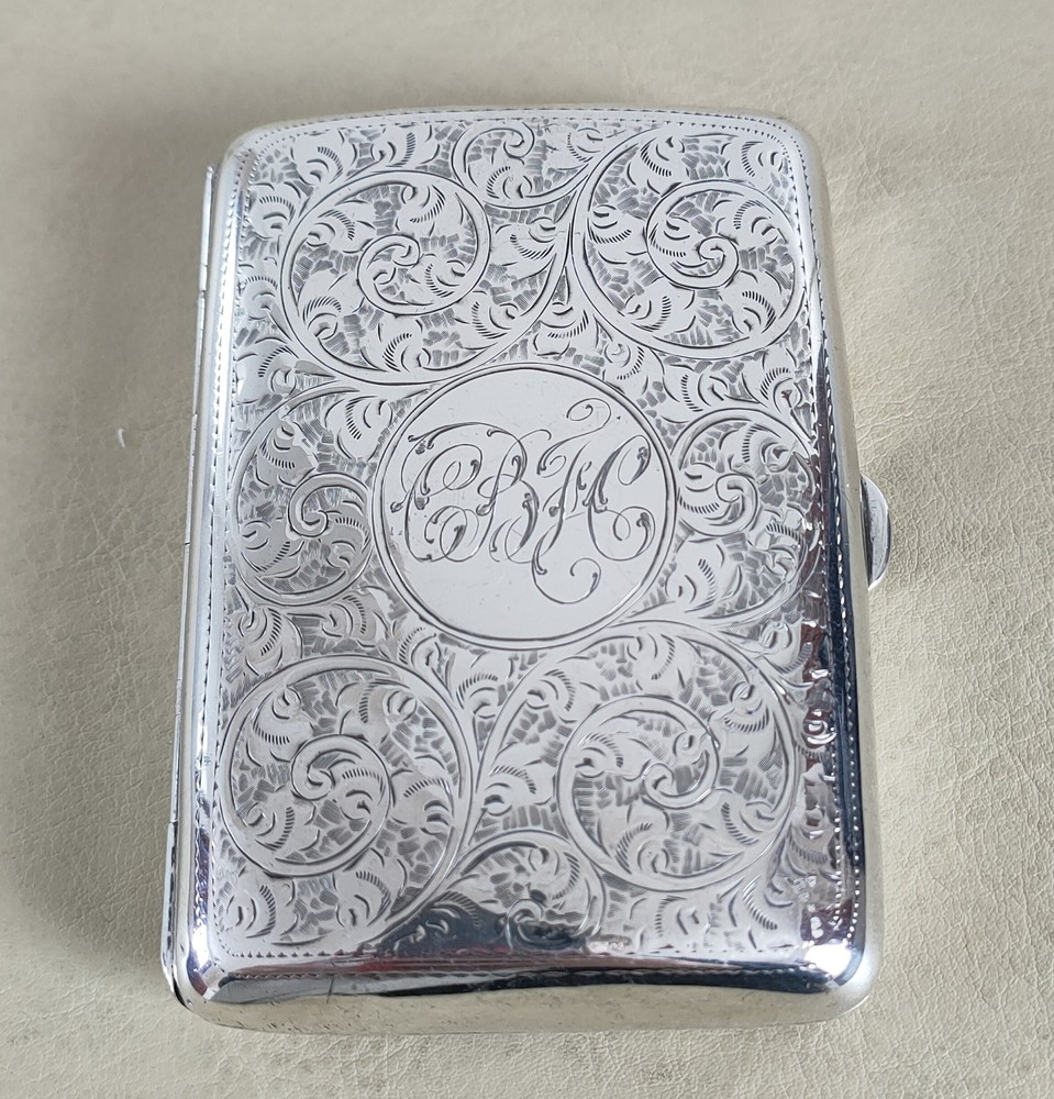 Edwardian Solid Silver Cigarette Case Monogram & Chased B'ham 1906 William Neale