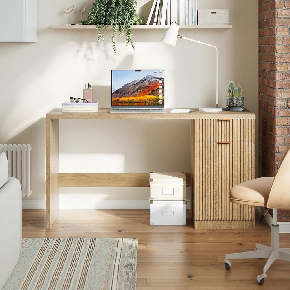 60" Modern Wood Fluted Computer Desks Workstation for Working,Studying,Writing