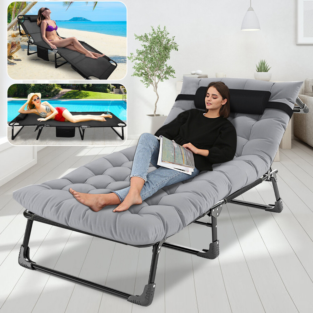 Adjustable 4-Position Patio Lounge Cots Folding Camping Cot Guest Sleeping Beds