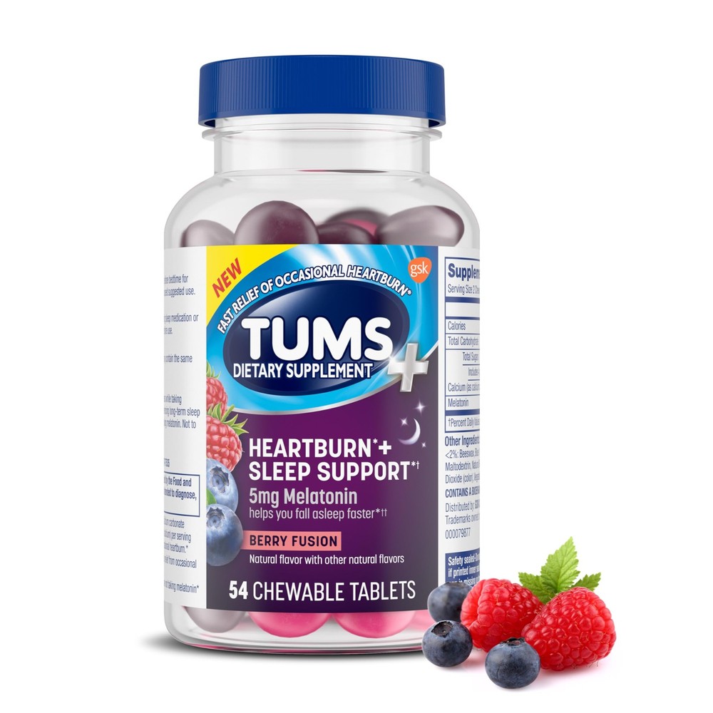 TUMS Heartburn Plus Sleep Support Chewable Dietary Assorted Flavour
