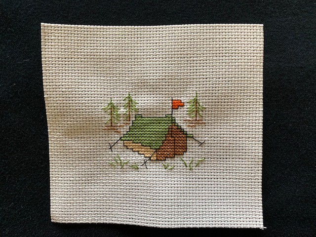 Completed, Finished Counted Cross Stitch, Camping
