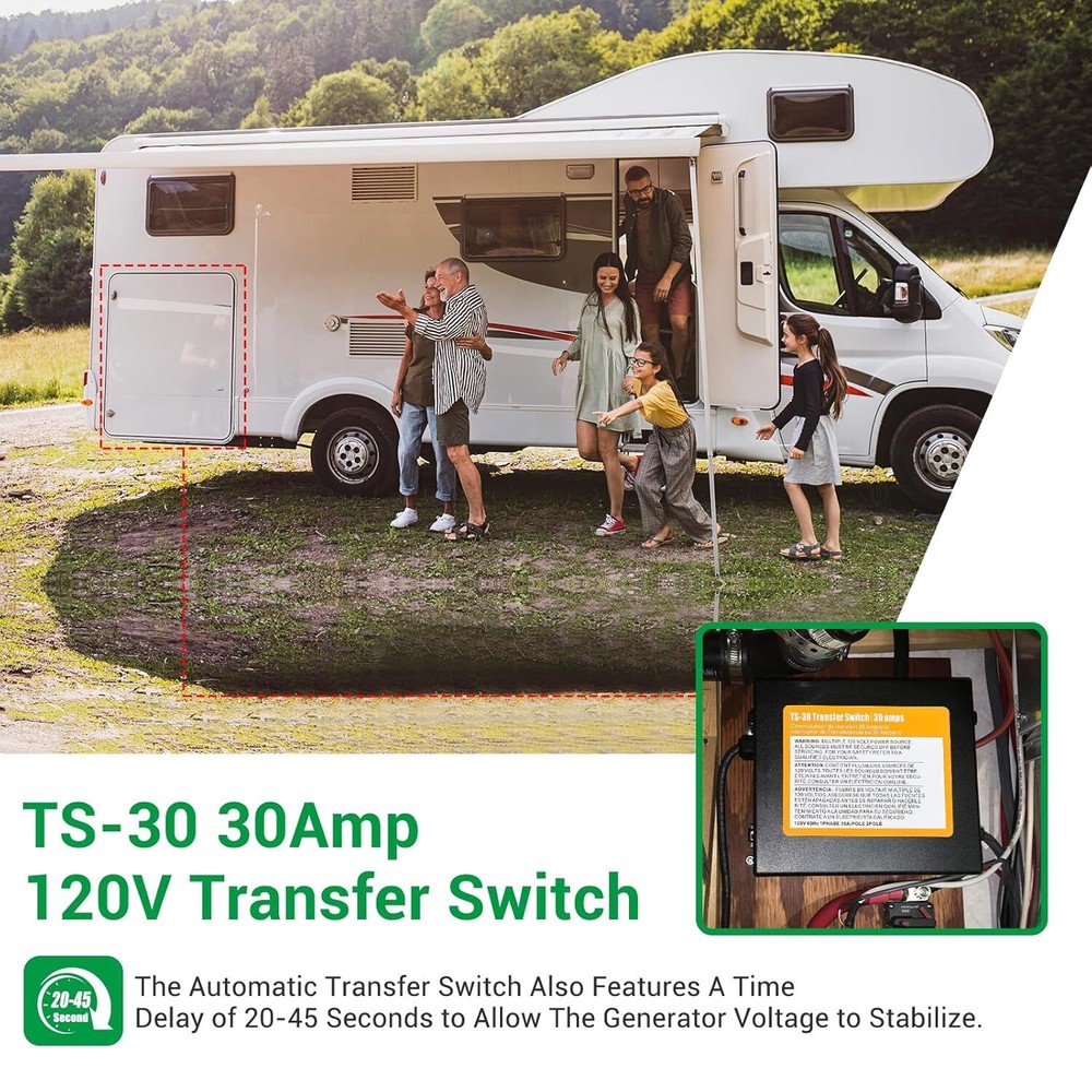 30 Amp Transfer Switch, Automatic Generator Transfer Switch for RV, Shore Power,