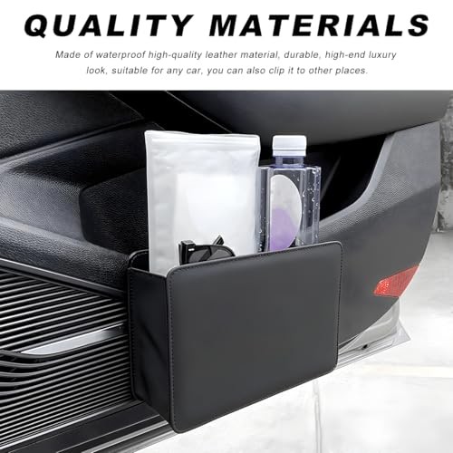 Car Trash Can, Leather Mini Dustbin Auto Storage Container with One Roll Black