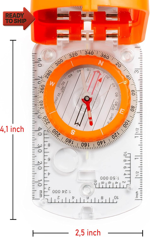 Boy Scout Sighting Compass - Adjustable Declination Mirror, Compass Base Plate,