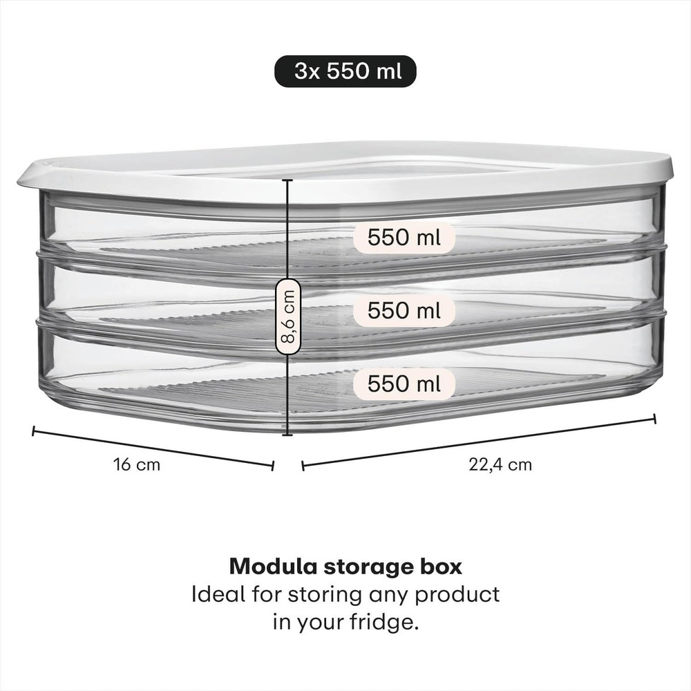 Modula Rounded Stackable Food Storage | 3 Compartments with 1 Universal Trans...