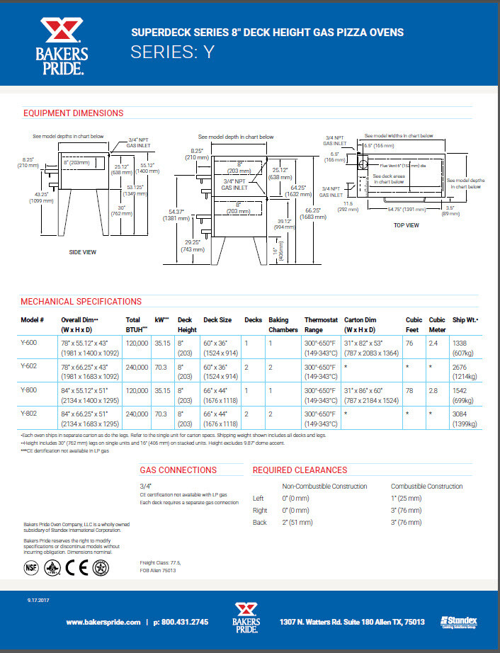 Pizza Oven - Single Deck - Bakers Pride Y-600 - NG