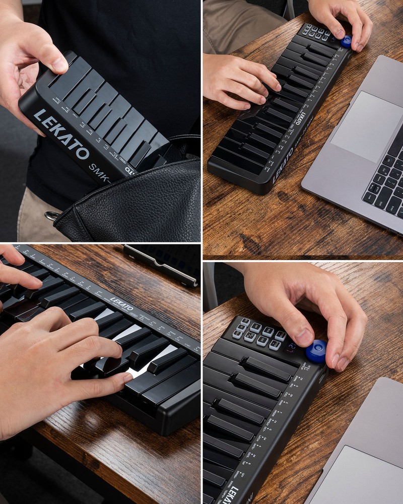 LEKATO 25 Key Keyboard Rechargeable Bluetooth MIDI Keyboard Controller Sensitive