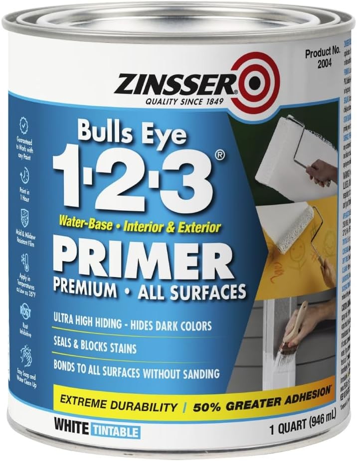 Primer Sealer for Interior and Exterior Use Water Based Formula White 1 Quart