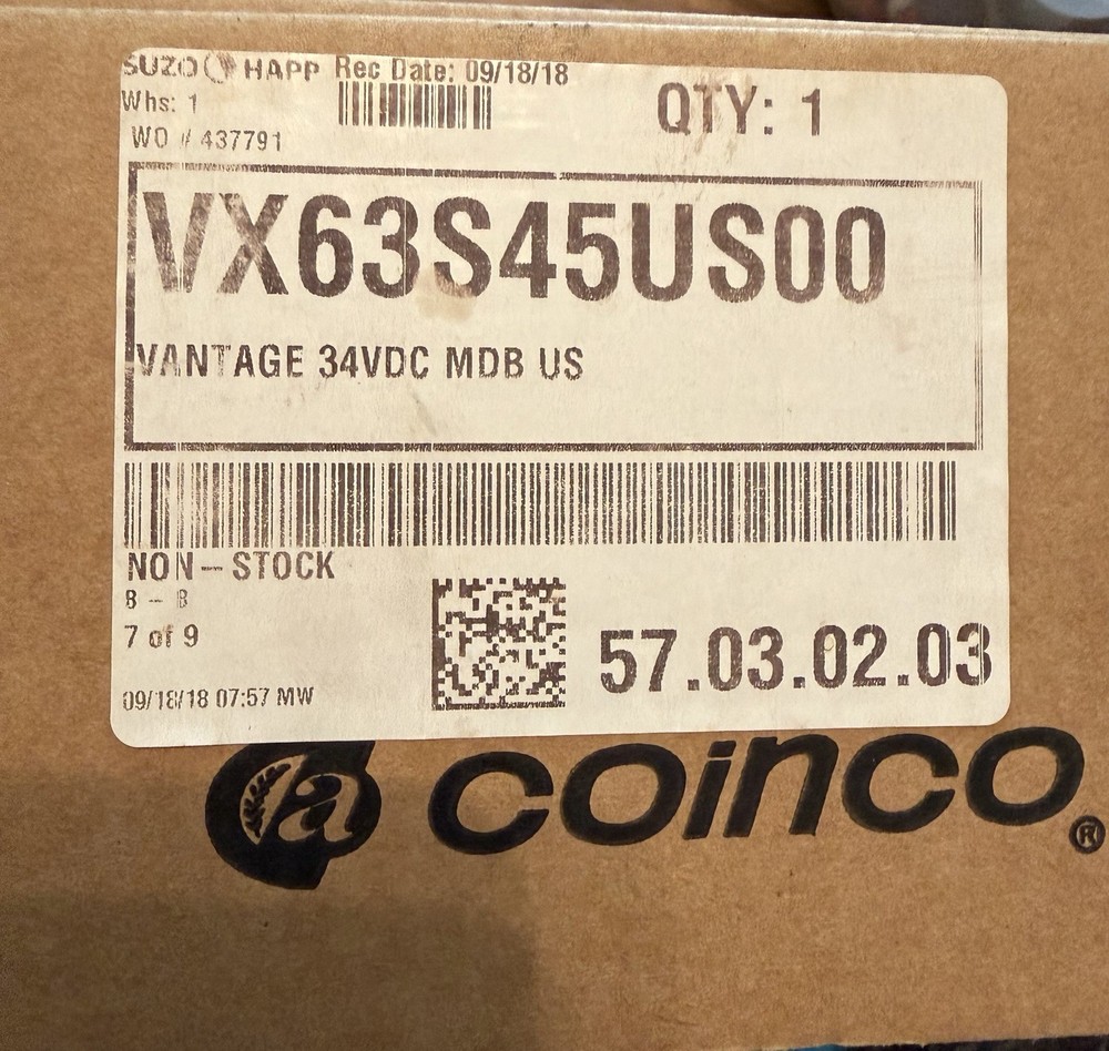 COINCO VANTAGE VX63B43US00  bill acceptor, validator $1 - $20s  New