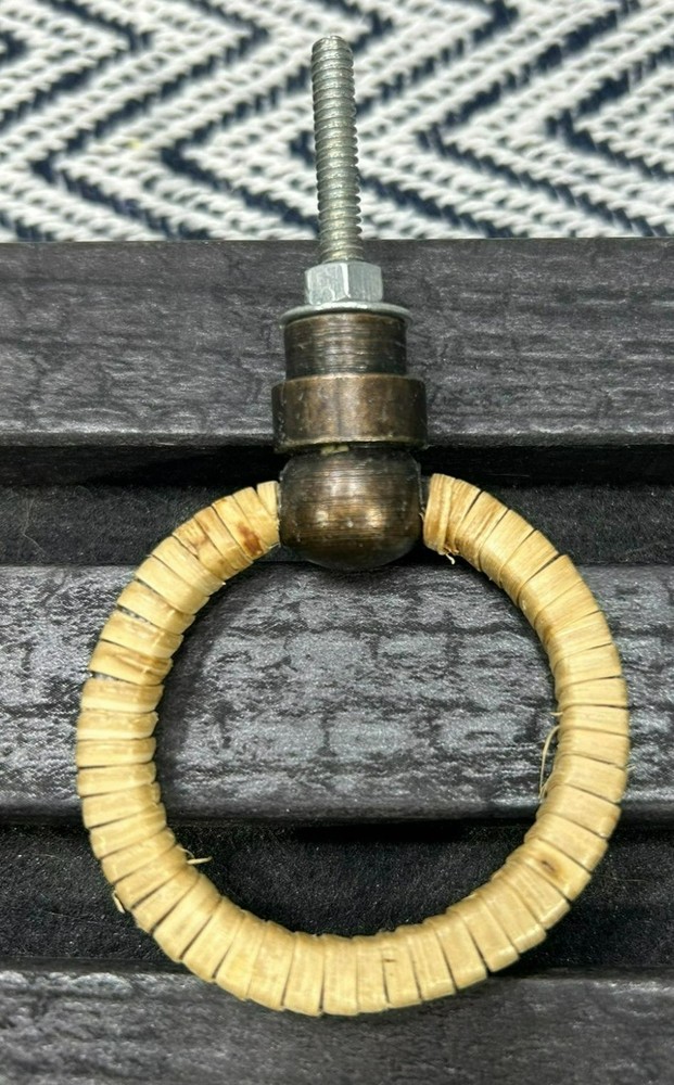 Vintage-Style Brass & Wicker Drawer Pull Handle Knob With Screw Attachment