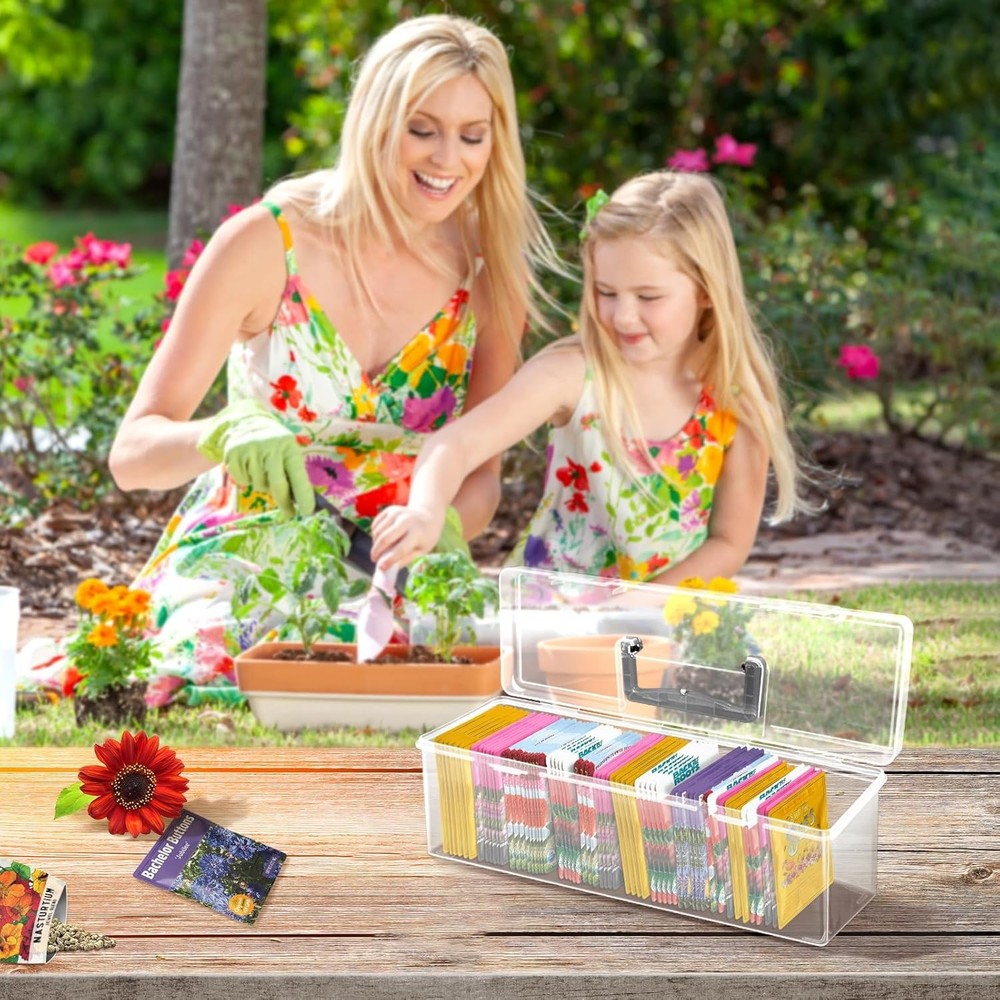 tutata Seed Packet Organizer Box Plastic Portable Seed Packet Storage Box, Seed