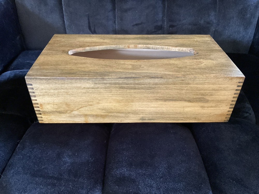 Tissue Box Cover Beautiful Corners Solid Stained Wood Vintage Rectangular MCM