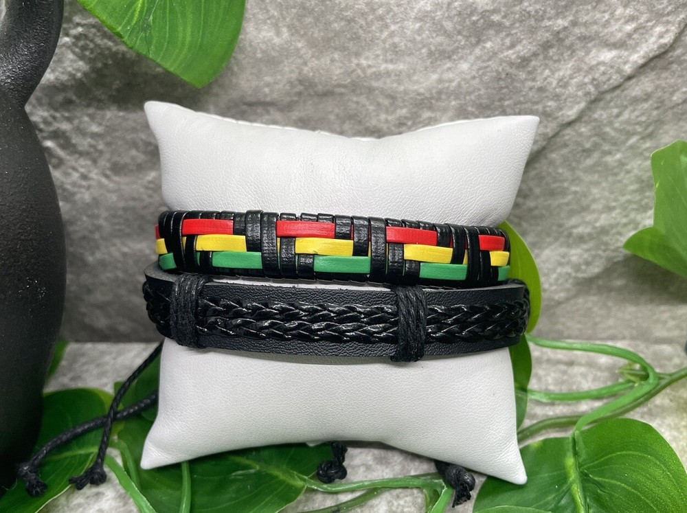 2 PC Leather Bracelet Stackable Adjustable Tie New  Free Ship B2849