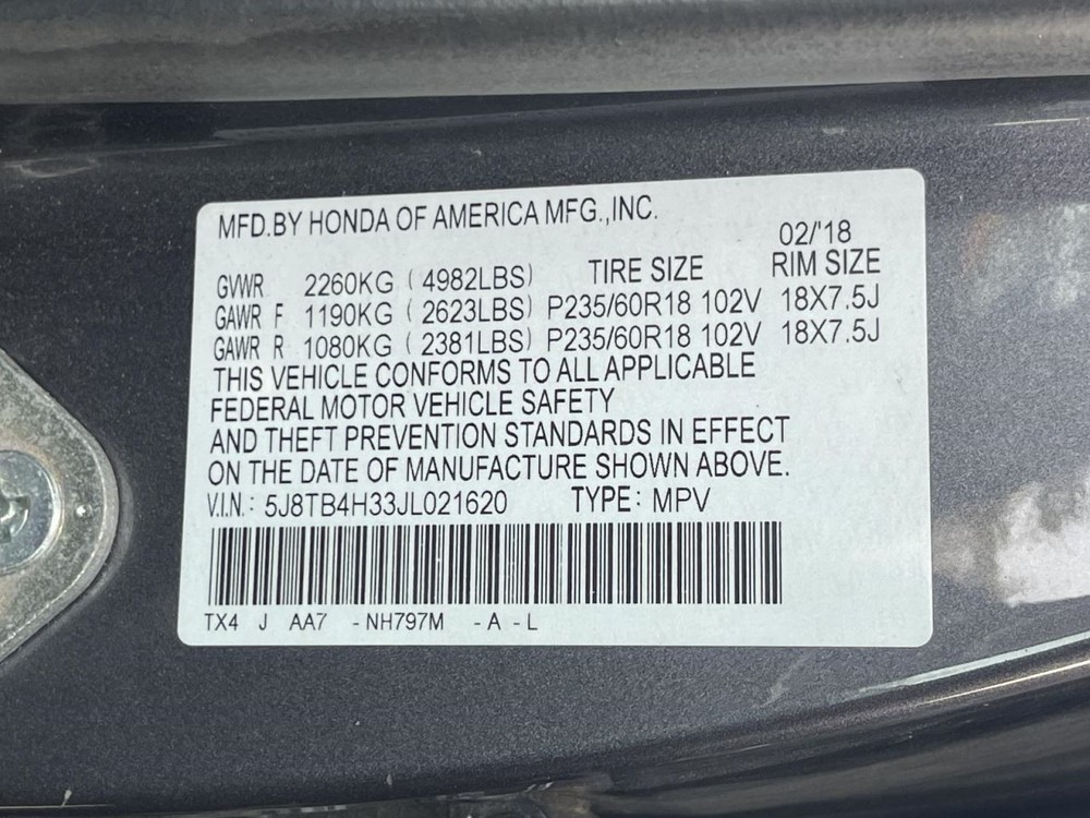 2016-2018 Acura RDX Upper Display In Dash
