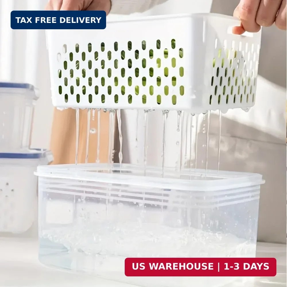 2 Pack Fruit Storage Containers for Fridge with Removable Colanders, Dishwasher