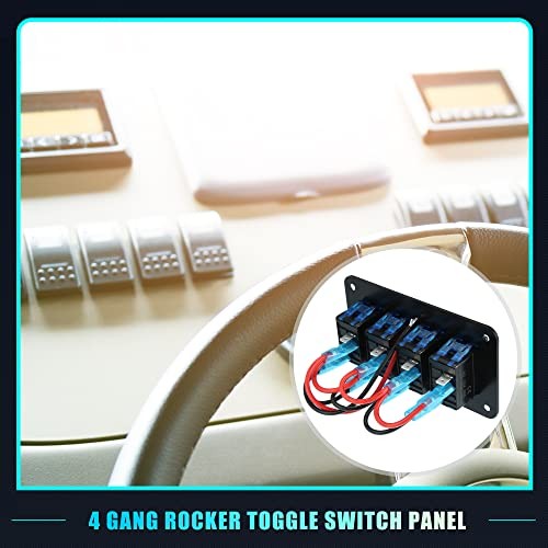4 Gang Rocker Switch Panel 3 Pin on OFF Pre-Wired Toggle Switch Control Black