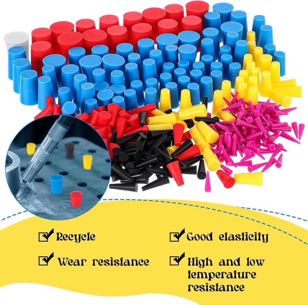 350 Pcs Rubber Plugs - Silicone Tapered Plug Kit for Coating