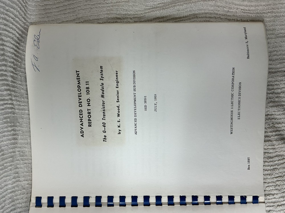 Advanced Development Report The G-40 Transistor Module System Book Westinghouse