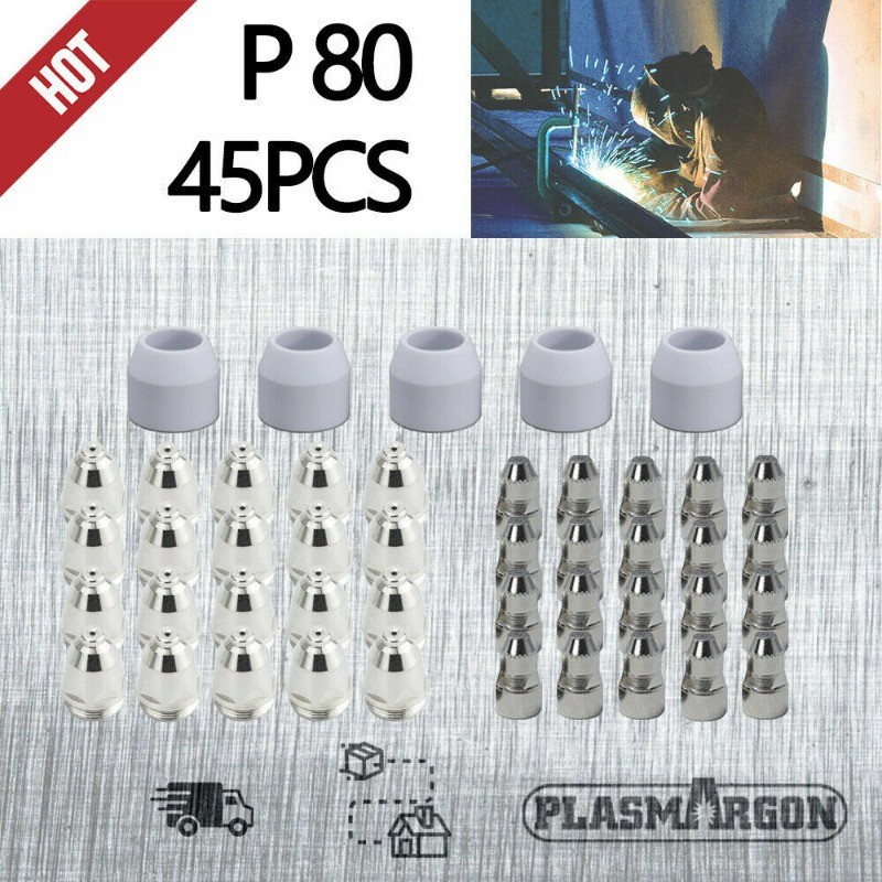 P-80 Plasma Cutter Cutting Torch P80 Welding Consumables 45Pcs Electrode Tip cup