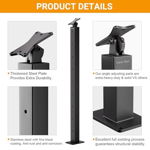 2 Pack 36inch Cable Railing Post Adjustable Angle Cable 36 inch Black End Post