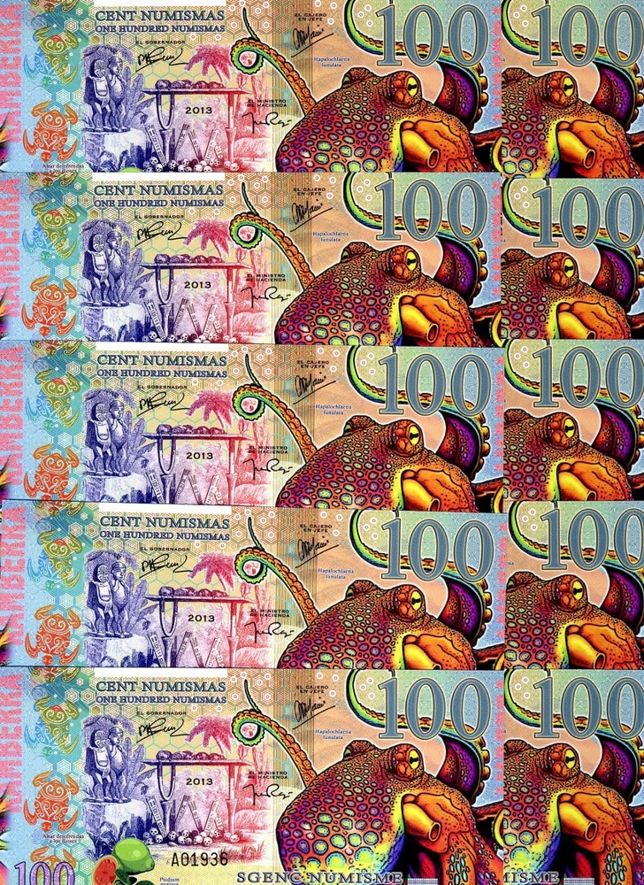 LOT Kamberra 10 x 100 Numismas POLYMER, 2013 (2014) UNC Octopus, Commemorative