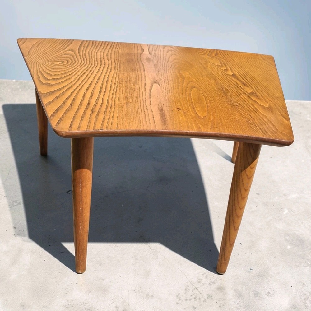 Mid Century Table Danish Triangle Shape Wood Table 28"x32'"×14.5"