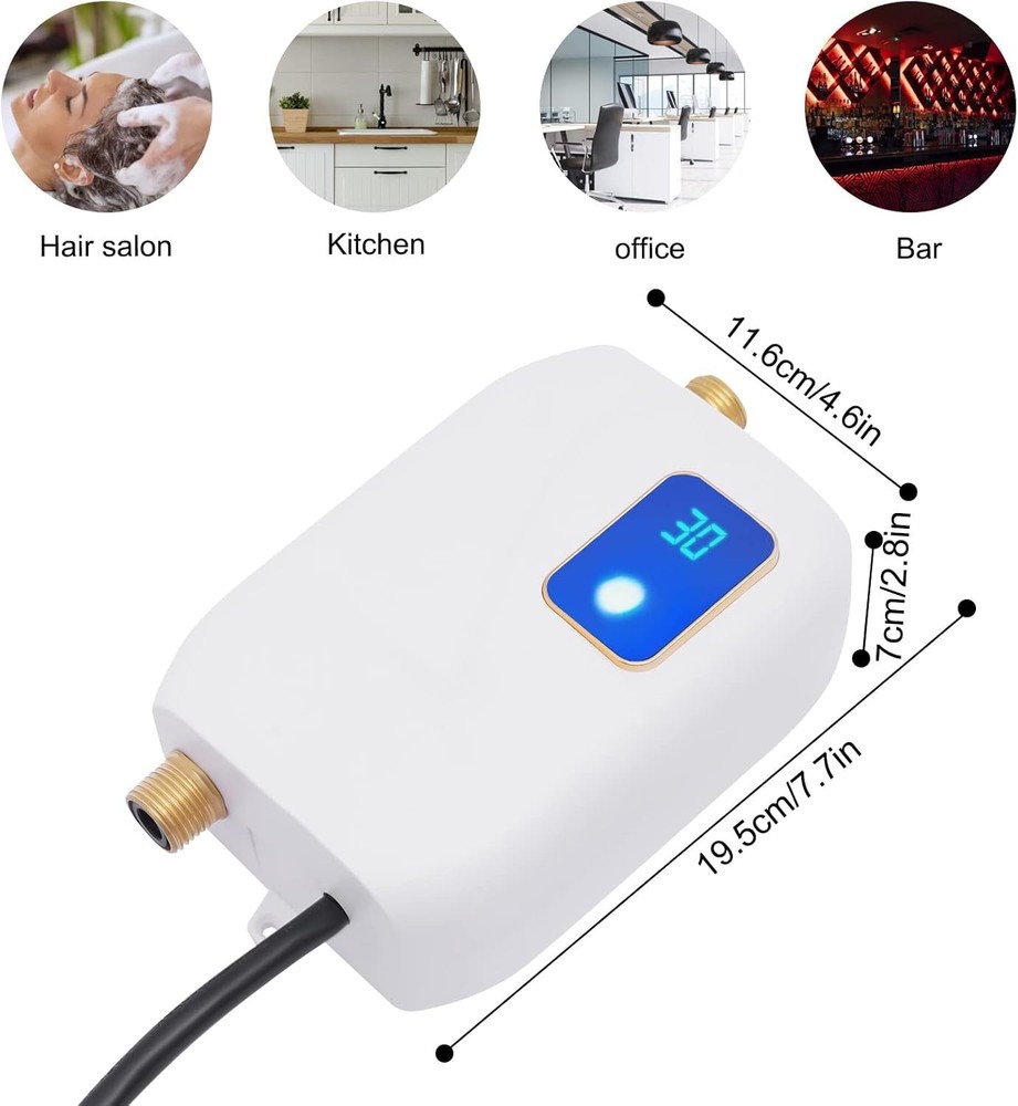 Electric Tankless Water Heater, 3000W 110V Instant Hot Water for Kitchen & RV