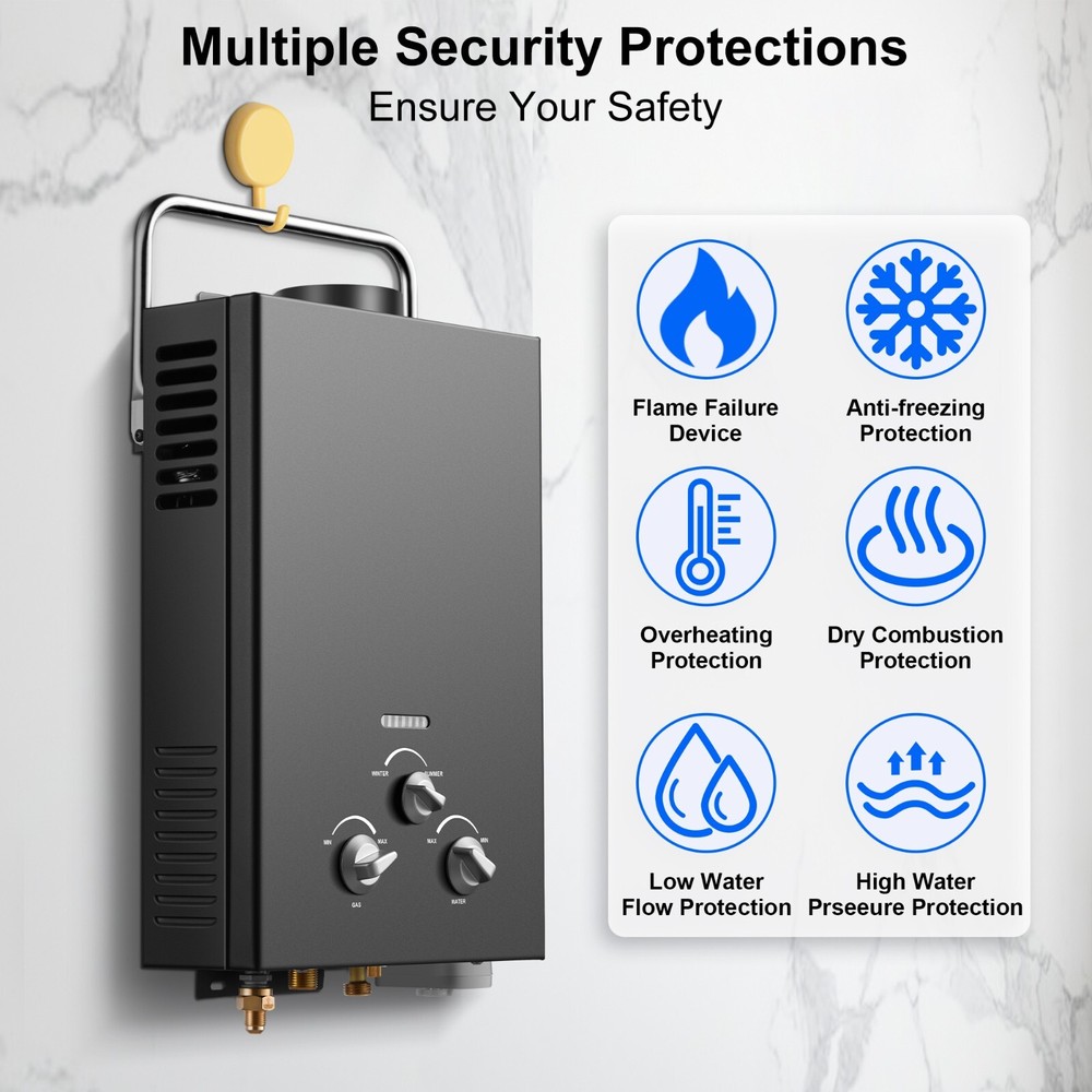 Amzgachfktch Tankless Water Heater 6L1.58 GPM Portable Gas Water Heater,Handle