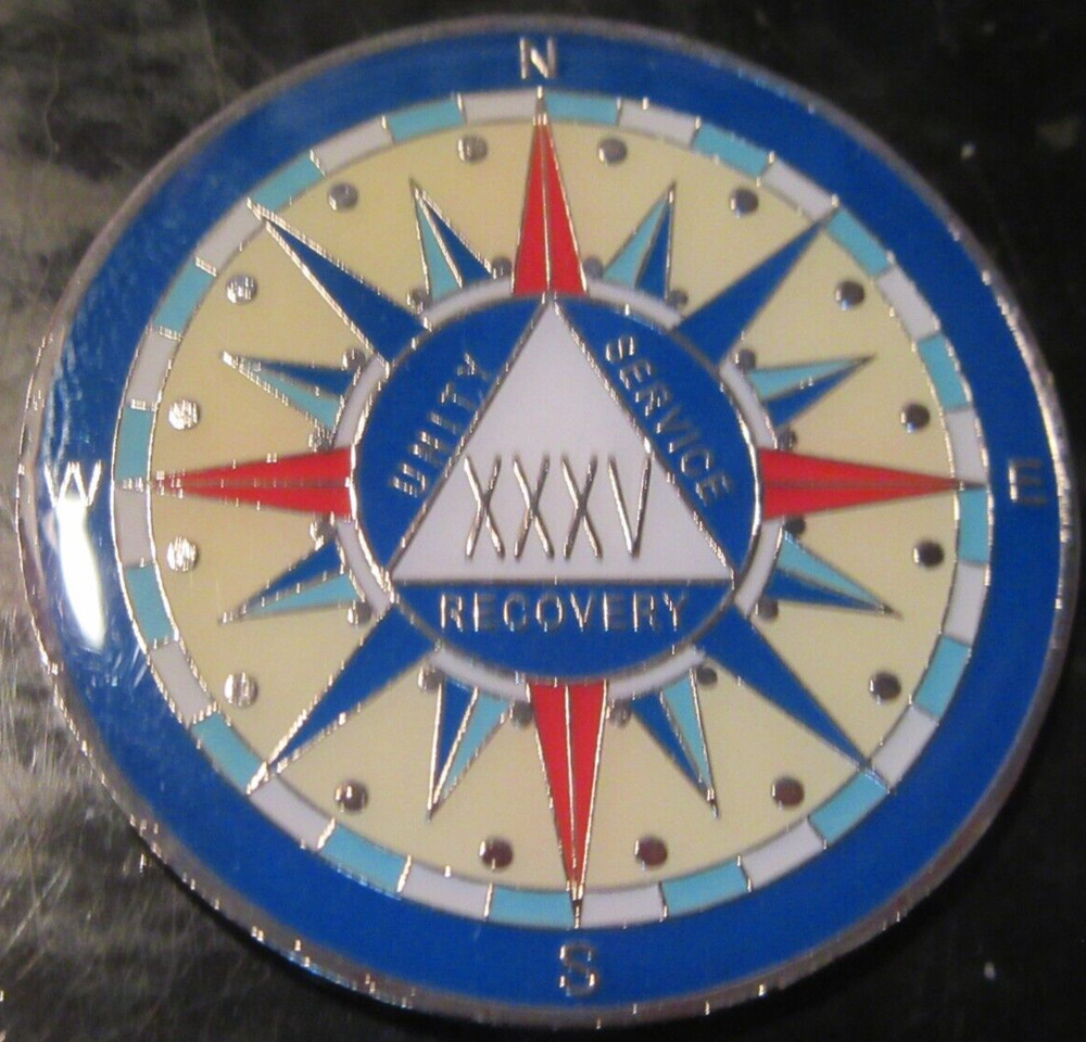 Alcoholics Anonymous medallion year 35 Compass AA Sober Chip token