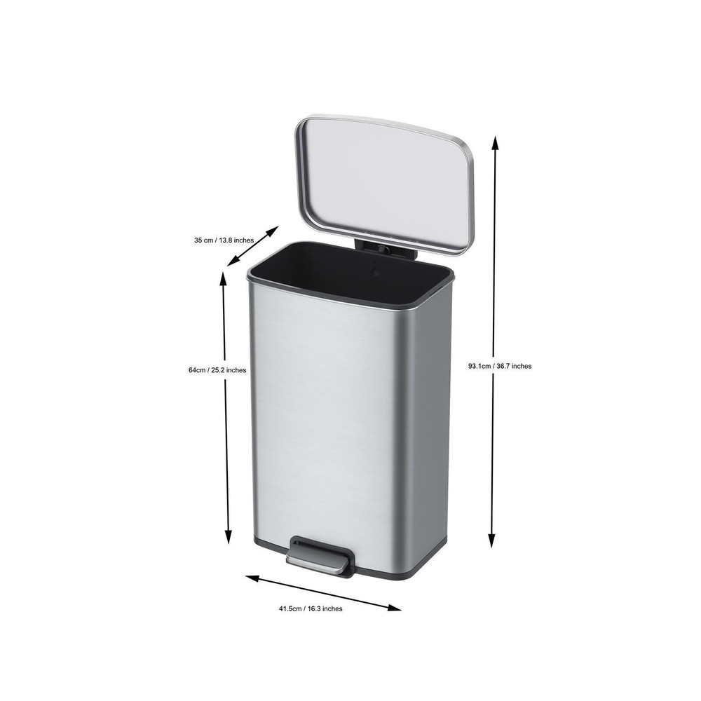13.2 Gal Rectangular Step On Trash Garbage Can Durable Stainless Steel Kitchen