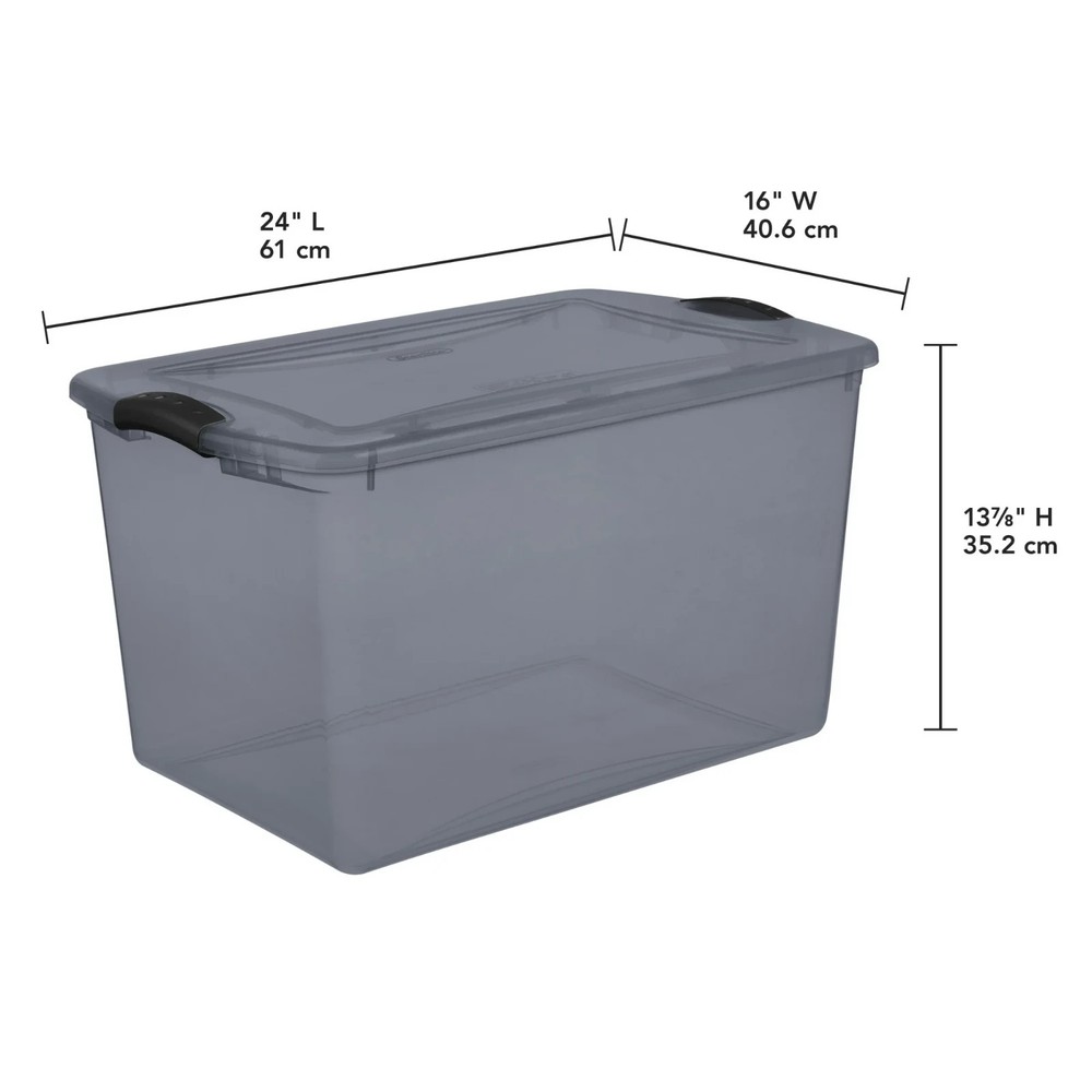 Large Storage Bin 66 Quart – Clear Plastic Container with Gray Tint & Latch Lid