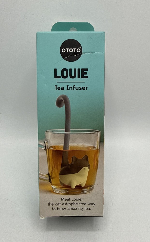 Louie Cat Tea Infuser Silicone Loose Leaf Steeper Gray White Kitchen Accessory
