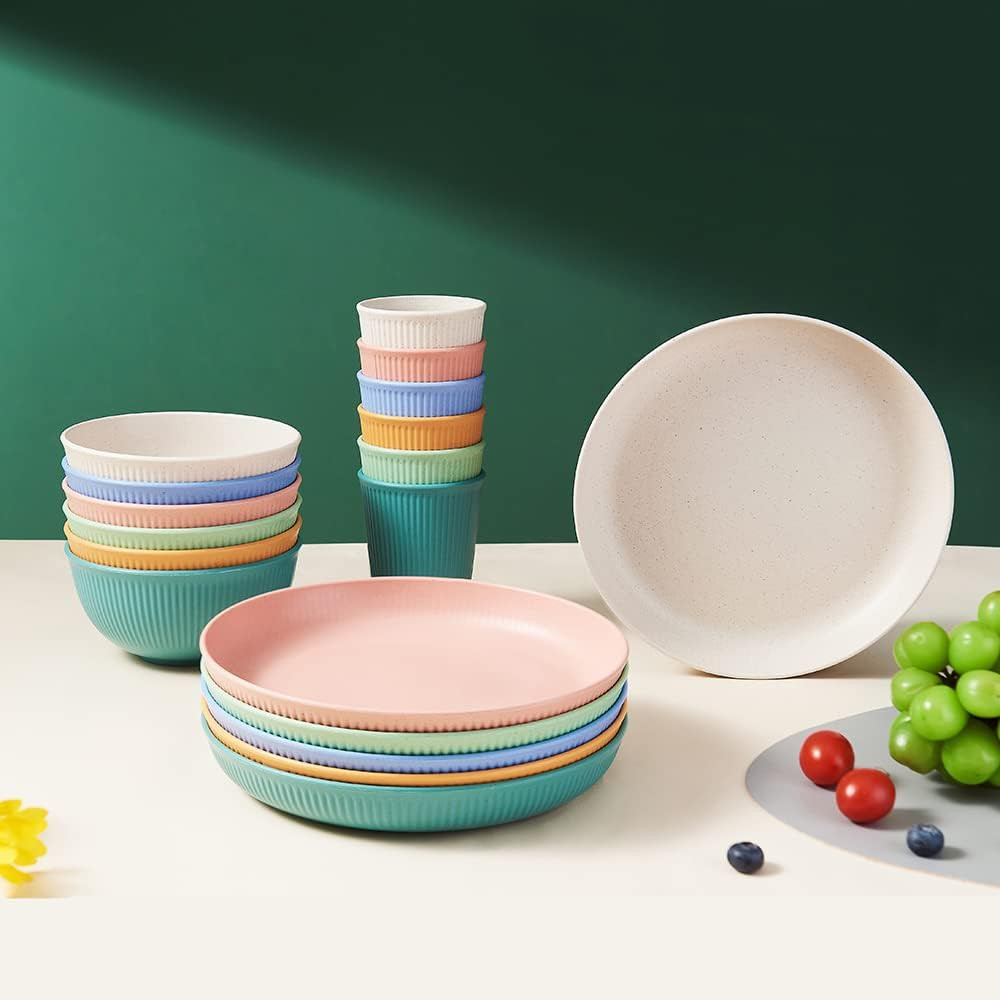 18Pcs Wheat Straw Dinnerware Sets, Unbreakable Reusable Dinnerware Set Kitchen