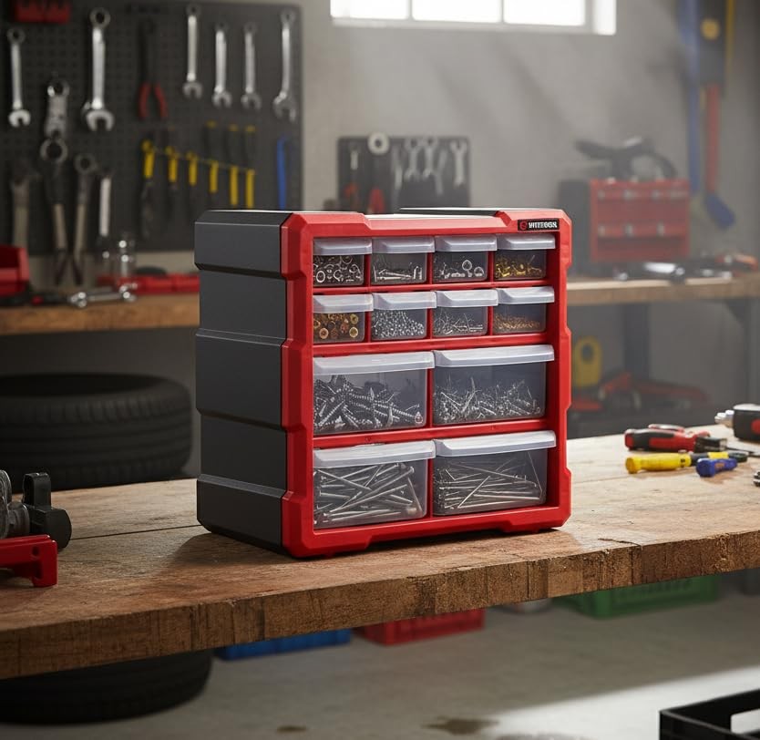 Intertool Organizer: 12 Bins, Tool Box for Hardware, Screws, Legos & Crafts