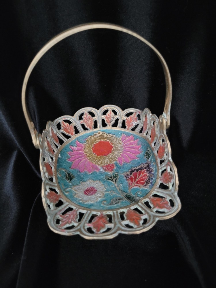 Hand Painted Cloisonne Solid Brass Basket